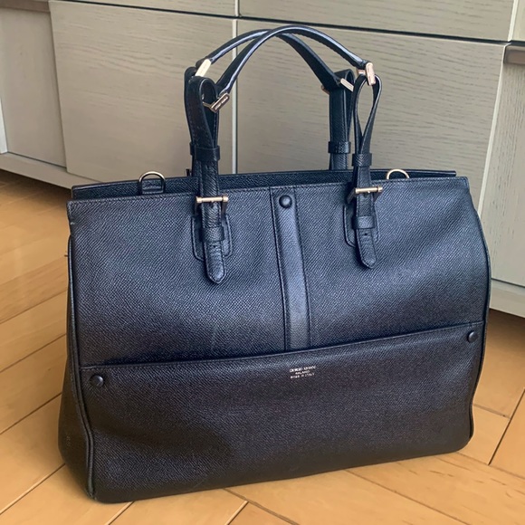 Giorgio Armani Handbags - Giorgio Armani -top handle bag - black textured leather with silver hardware